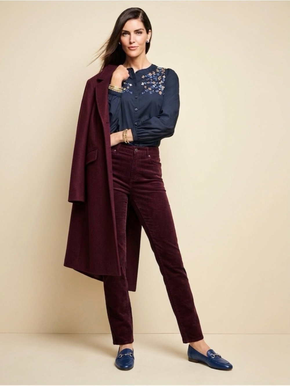 Talbots Corduroy Straight Leg Pants High Waisted Burgundy Red Women's Size 12P